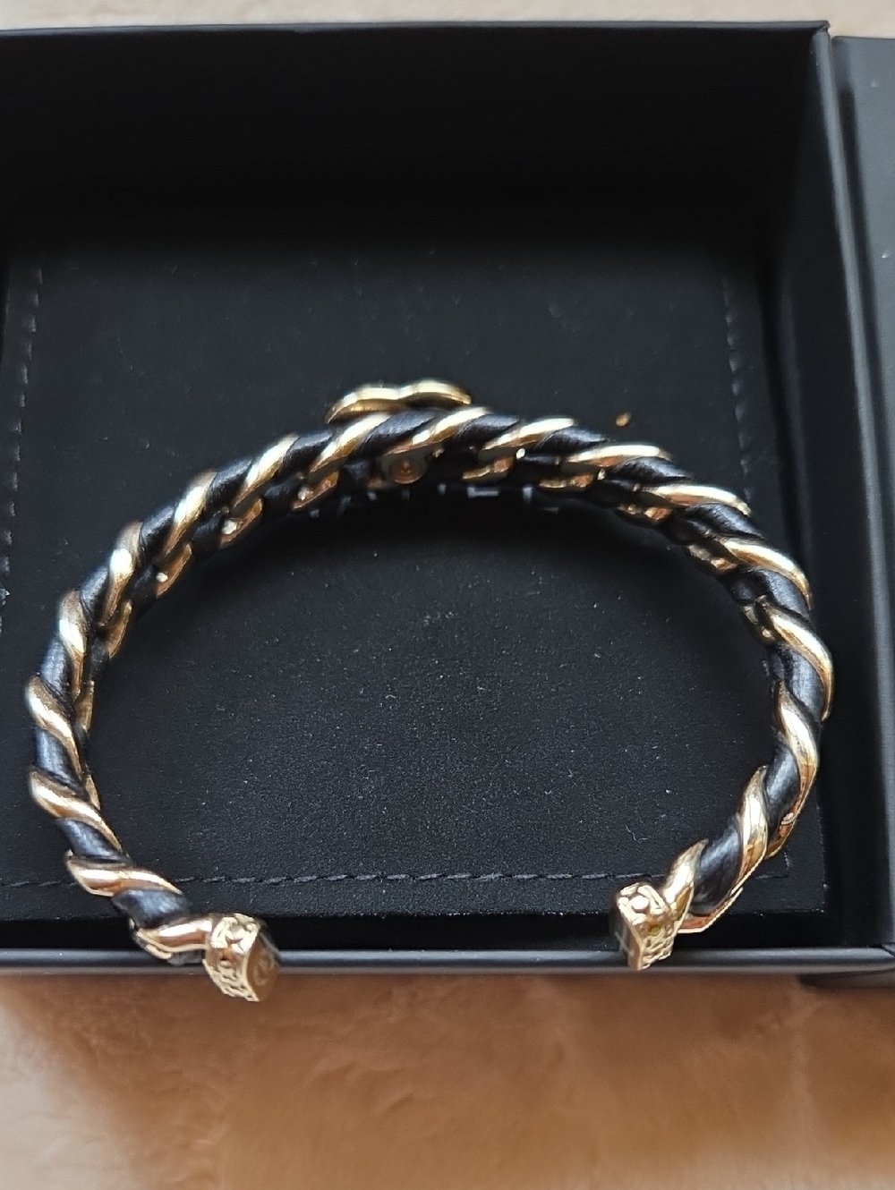 CHANEL Cocomark B26C Bangle M GP x Leather Gx Black Authentic - Picture 4 of 5